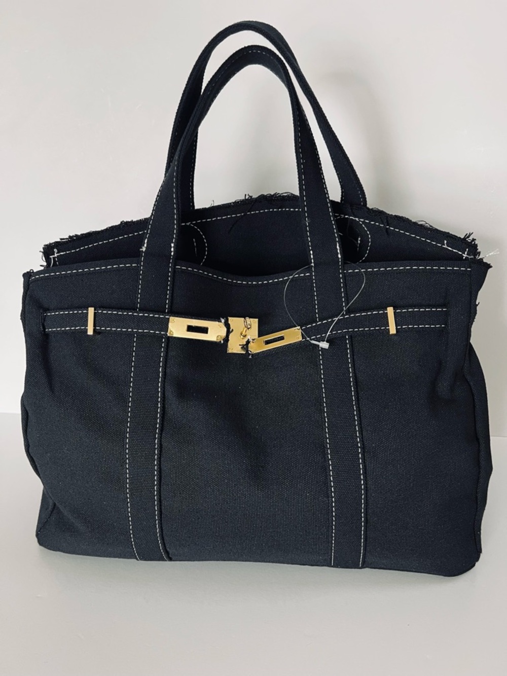 Boatkin Large Canvas Black Gold Hardware Tote Bag NWOT